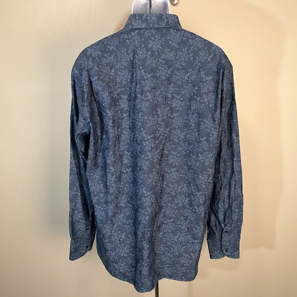 St. Croix Mene's blue floral Contemporary Fit long sleeve shirt made in Italy XL - Picture 3 of 4